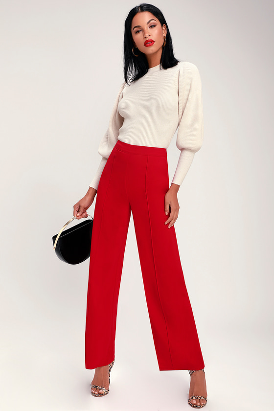 womens red wide leg trousers
