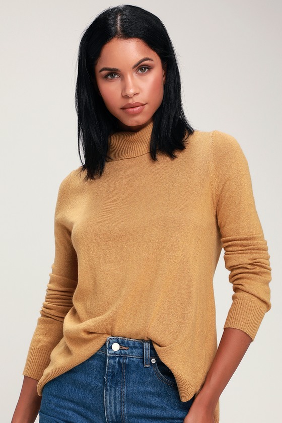 camel turtleneck outfit