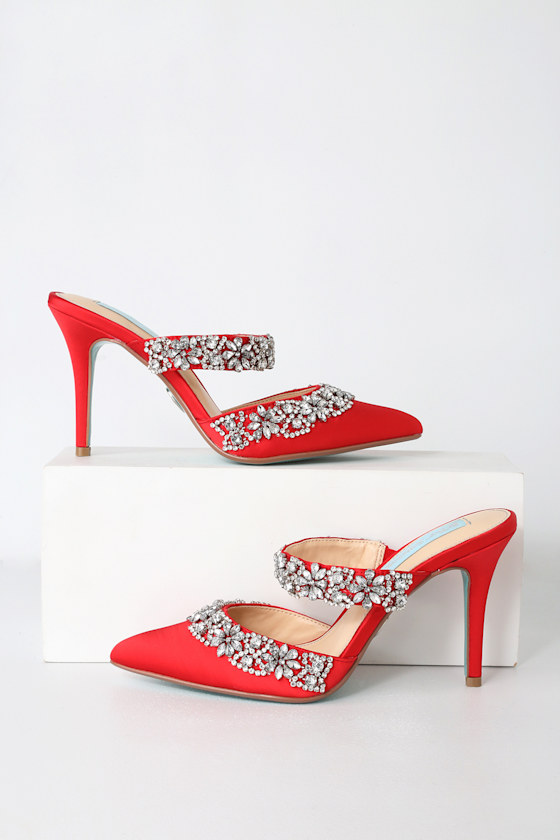 Blue by Betsey Johnson Elina Red Heels Red Rhinestone Heels Lulus