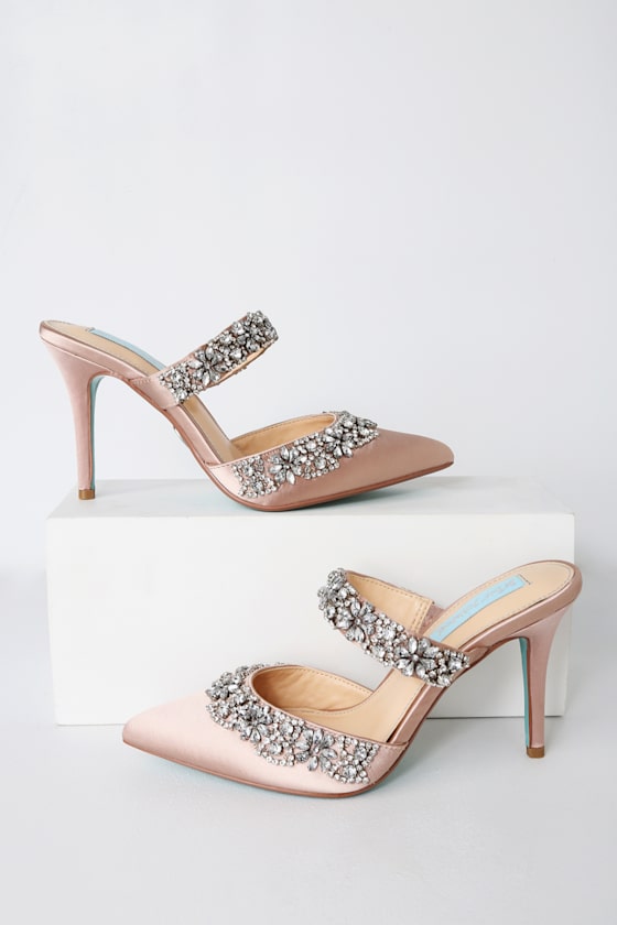 Elina Nude Satin Rhinestone Pointed-Toe Mules 3