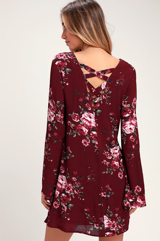 Luminosity Shirt Dress Burgundy Floral Print