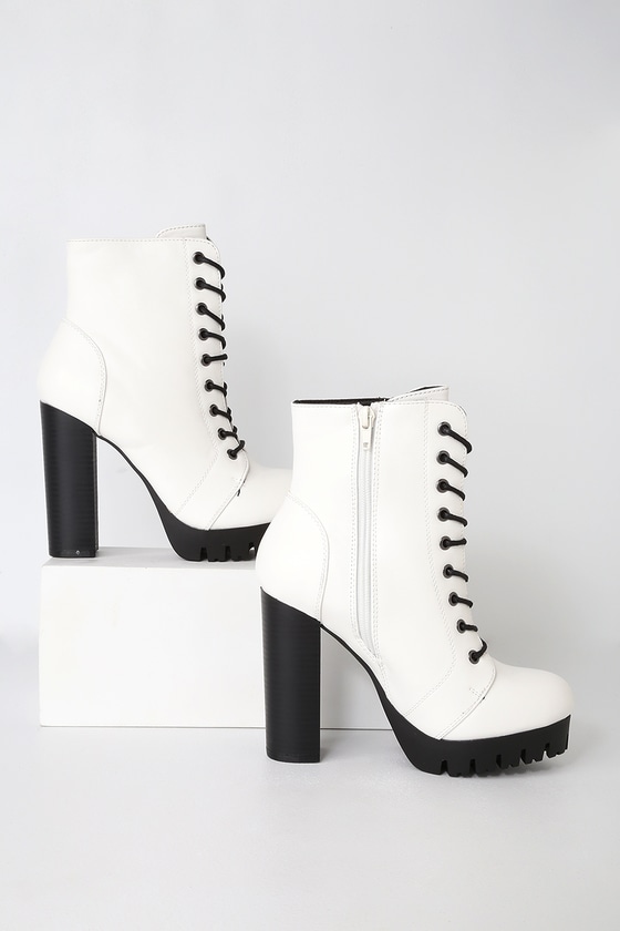 white boots with black heel