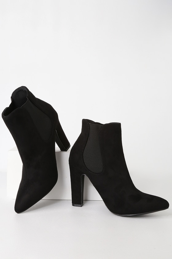 Sexy Black Booties - Vegan Suede Booties - Heeled Ankle Booties - Lulus