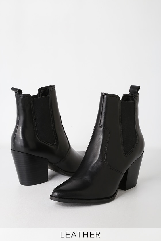 Steve Madden Patricia - Black Leather Ankle Boot - Chelsea Boot - Lulus