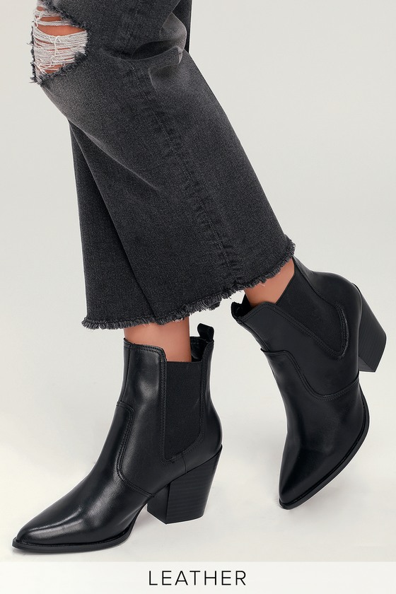 steve madden jet leather chelsea stacked heel boot