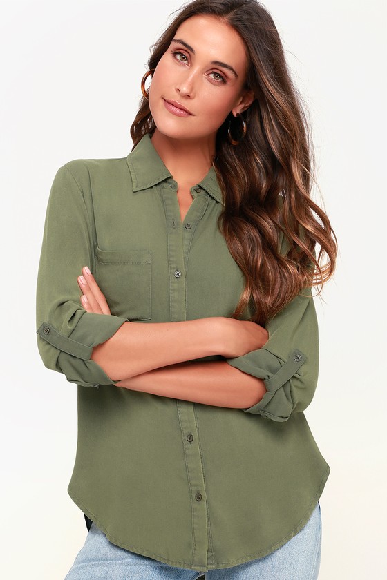 Chic Olive Green Top - Long Sleeve Top - Button-Up Top - Blouse - Lulus