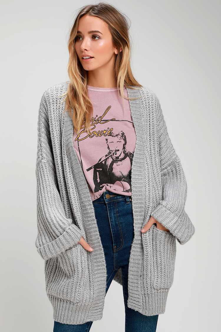 That Cozy Feeling Grey Oversized Knit Cardigan Sweater