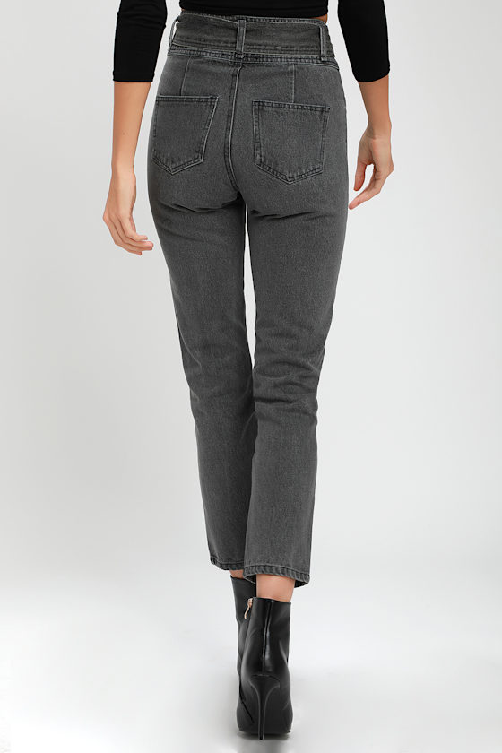 Cute Grey HighWaisted Jeans Tying Belt Jeans Skinny Jeans