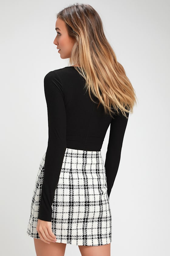 Tweed Be Good Together White Plaid Tweed Mini Skirt 4
