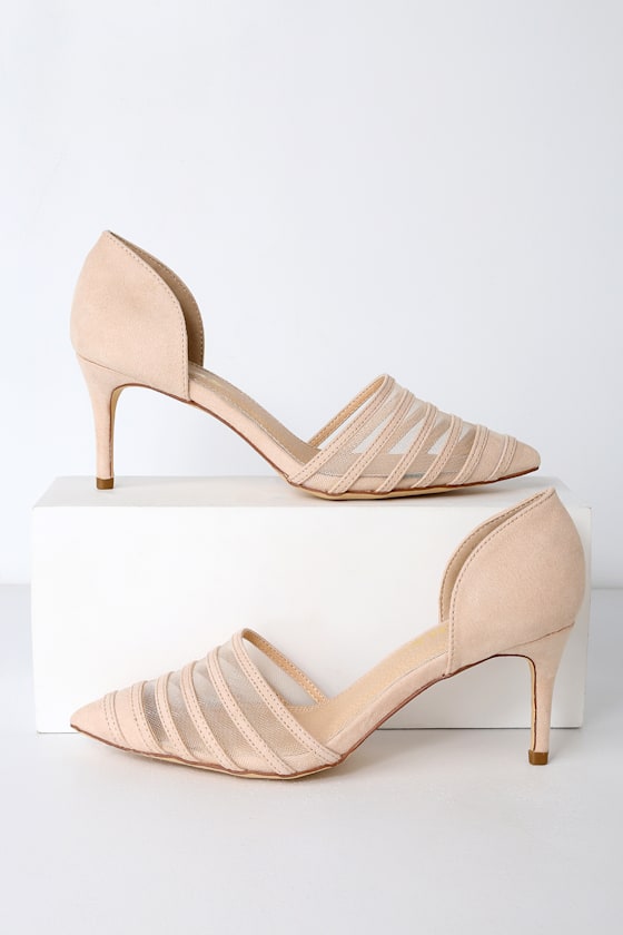 Sabina Natural Mesh Kitten Heel Pumps 4