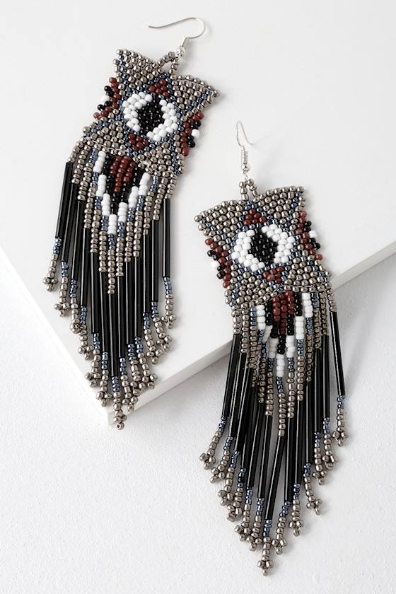 Tuliyani Black Beaded Tassel Earrings 2