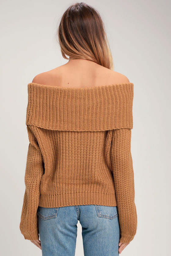Cute Light Brown Sweater OfftheShoulder Sweater Sweater