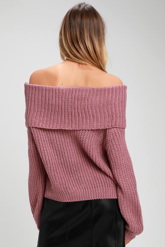 Cute Mauve Sweater OfftheShoulder Sweater Knit Sweater Lulus
