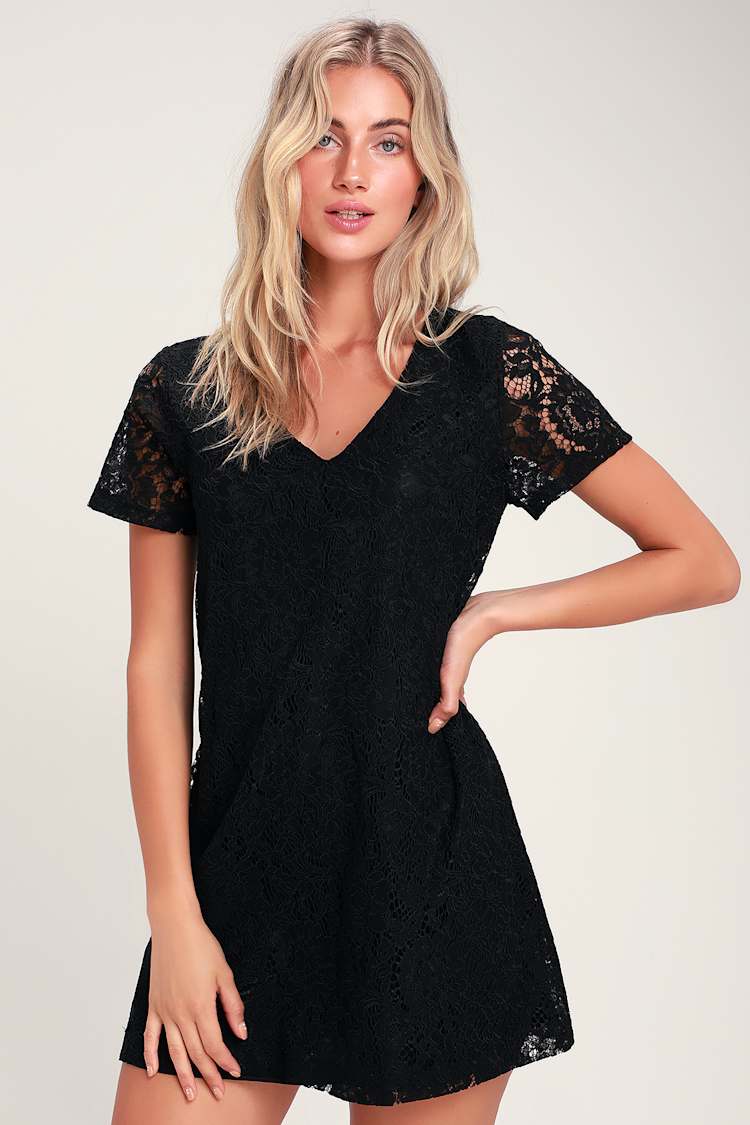 Lovely Black Dress - Lace Shift Dress - Short Sleeve Dress - Lulus Lovely Black Dress - Lace Shift Dress - Short Sleeve Dress - Lulus