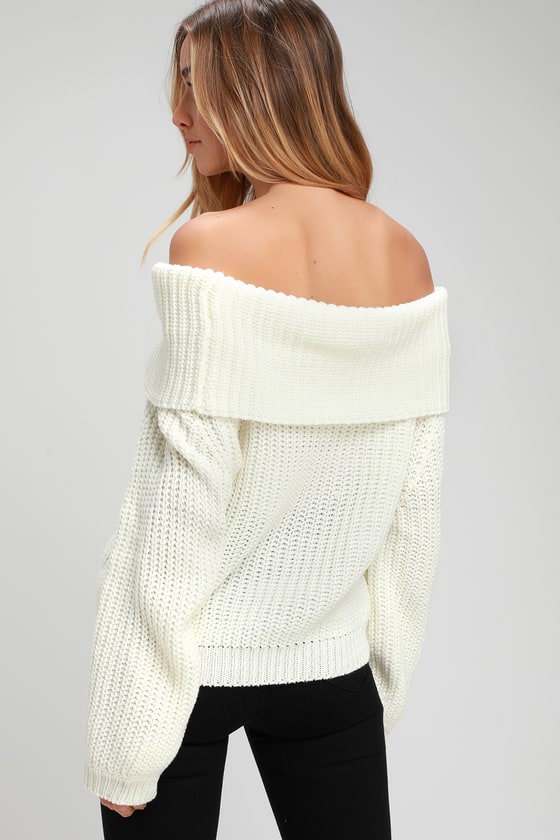 Cute Ivory Sweater - Off-the-Shoulder Sweater - Knit Sweater - Lulus