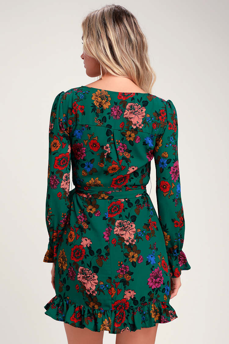Jack by BB Dakota Petal Down - Dark Green Floral Print Dress