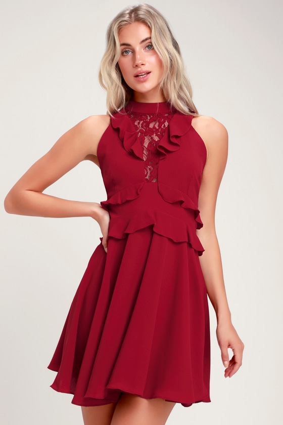 BB Dakota Crazy in Love - Wine Red Dress - Ruffled Mini Dress - Lulus