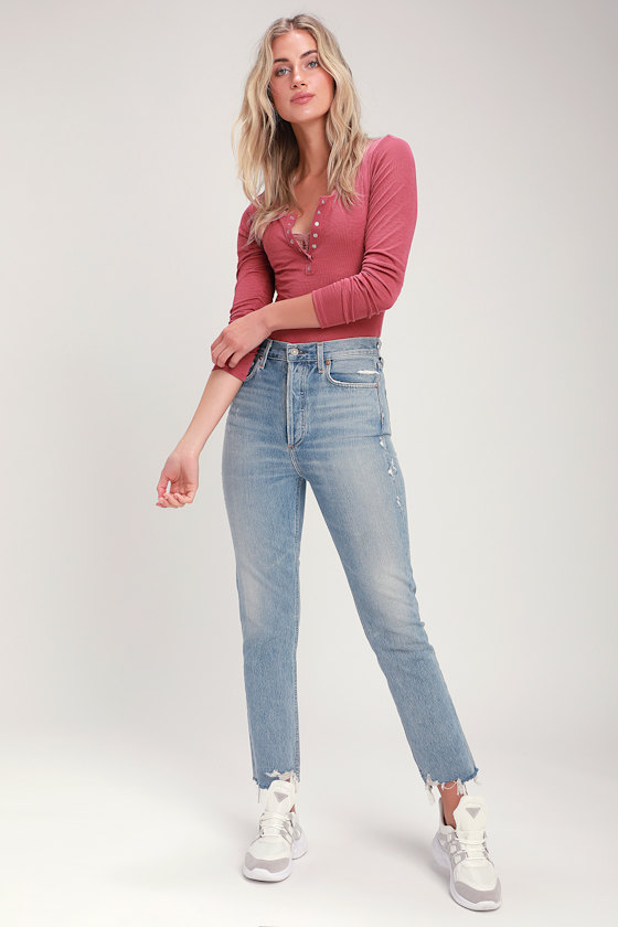 Dedicate Berry Pink Long Sleeve Henley Bodysuit 5