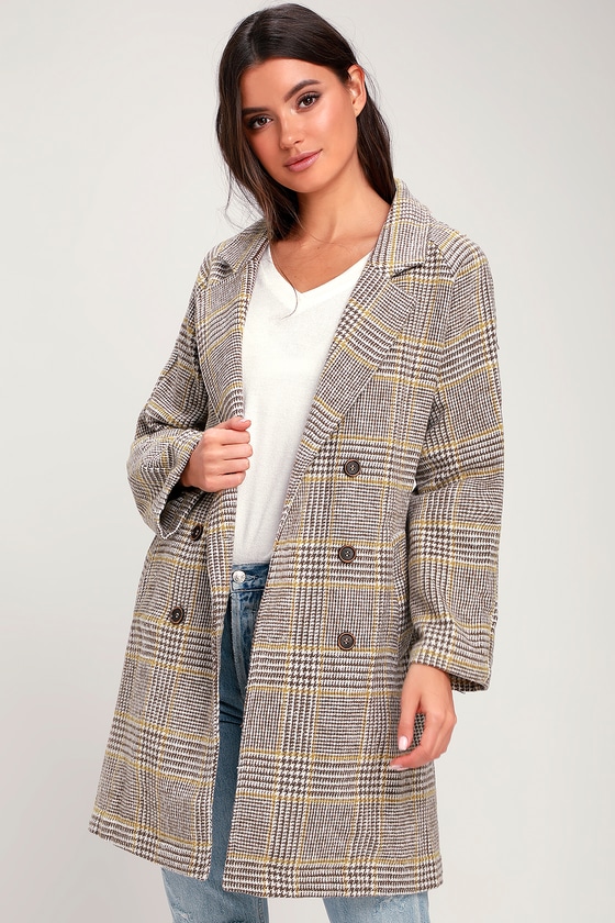 Trendy Plaid Coat - Yellow Plaid Coat - Plaid Trench Coat - Lulus