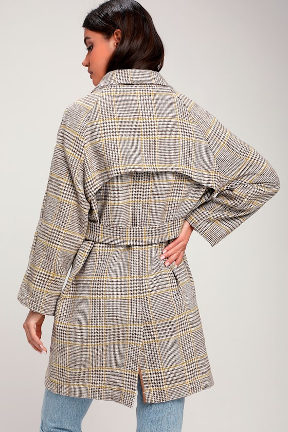 Trendy Plaid Coat Yellow Plaid Coat Plaid Trench Coat Lulus