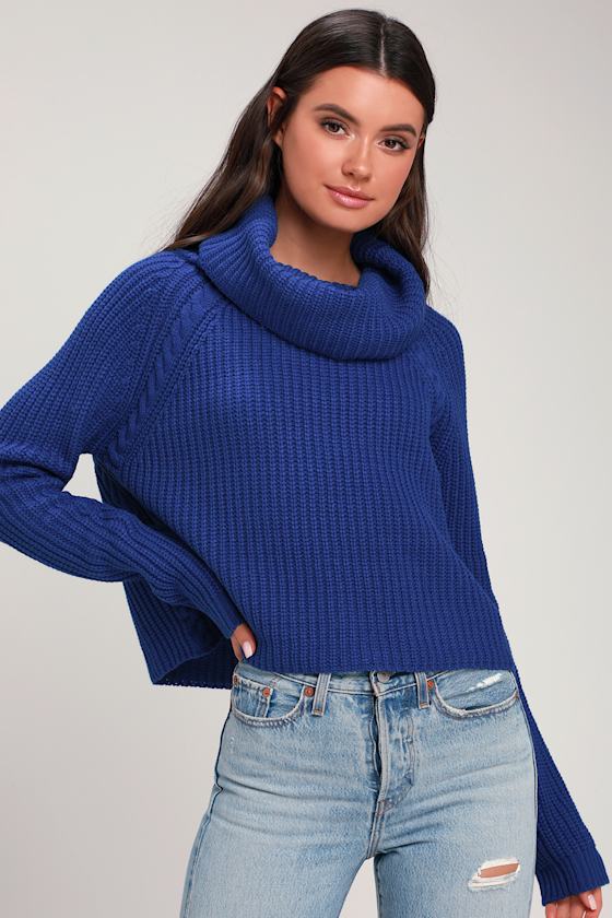 Cute Royal Blue Sweater Cowl Neck Sweater Cozy Sweater Lulus