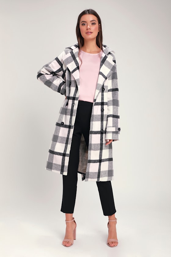 Chic Plaid Coat Black and White Plaid Coat Long Coat Lulus