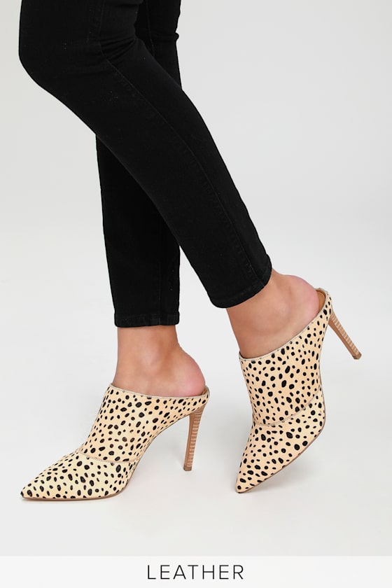 Cinda Leopard Print Calf Hair Pointed Toe Mules 2