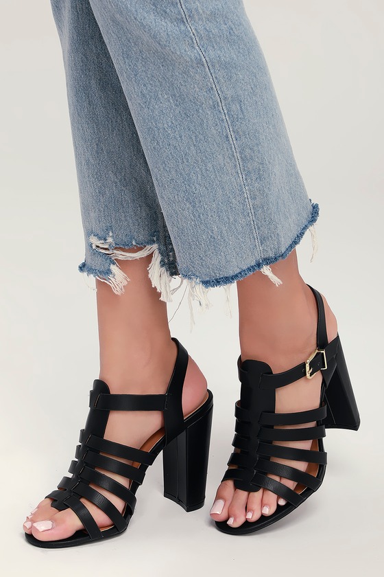 leather caged heels