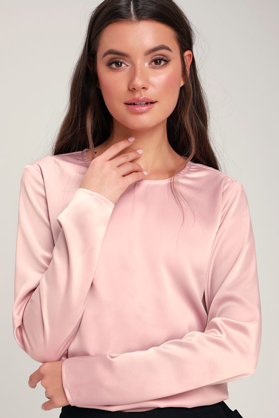 Jazlyn Light Pink Satin Long Sleeve Top 2