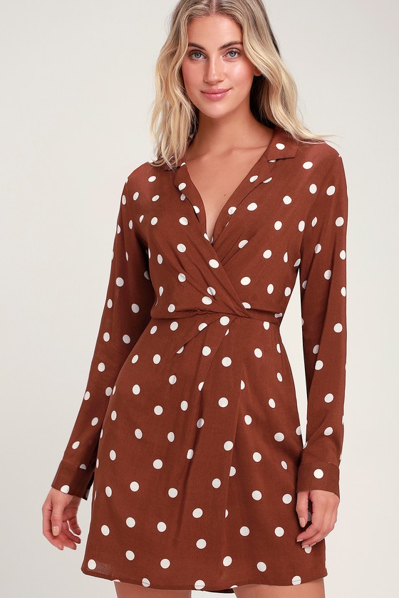 rust polka dot dress