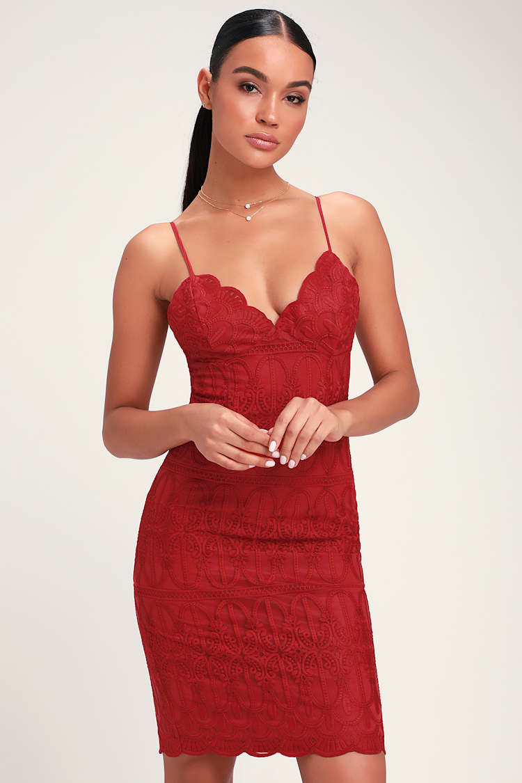 Malena Wine Red Lace Mini Dress