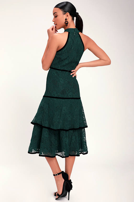 Wilshire Forest Green Lace Halter Midi Dress 2