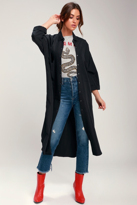 Long black lightweight jacket deals