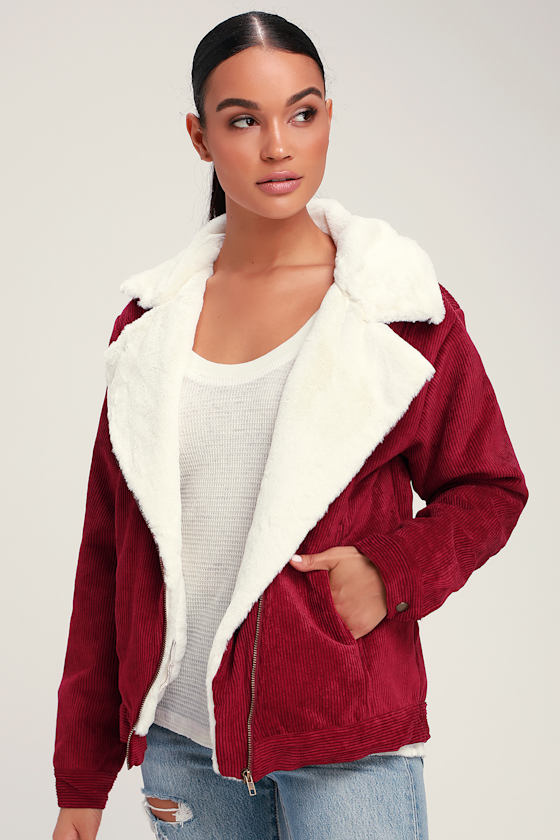 Ceejay Burgundy Corduroy Shearling Jacket 1
