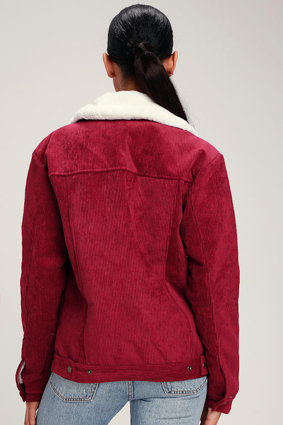 Cute Burgundy Jacket Corduroy Jacket Shearling Jacket Lulus