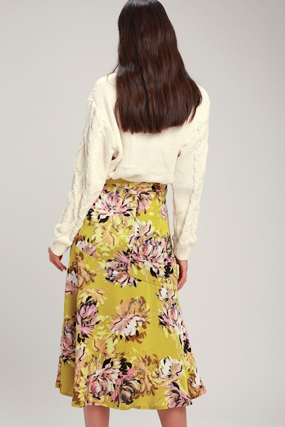 Bouquet Babe Mustard Yellow Floral Print Midi Skirt 4