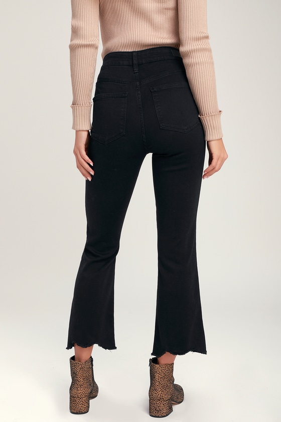 Cute Washed Black Jeans - Cropped Jeans - High Rise Flare Jeans - Lulus