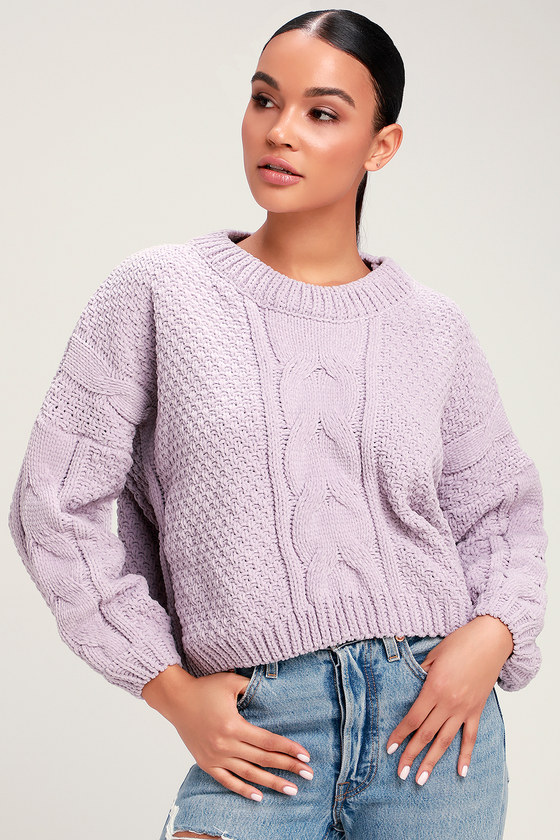 Lavender Cable Knit Sweater Chenille Sweater Cropped Sweater Lulus