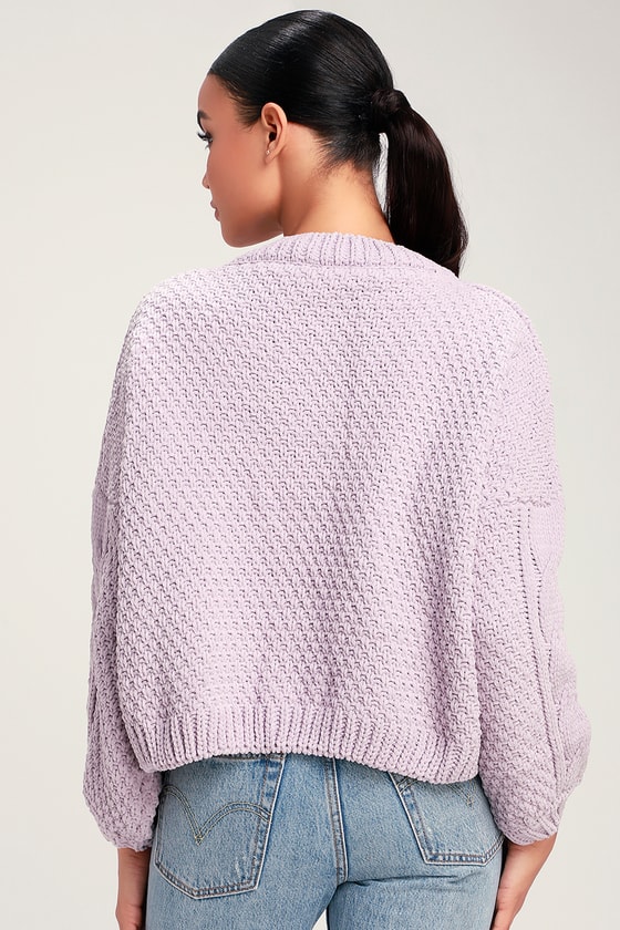 Lavender Cable Knit Sweater Chenille Sweater Cropped Sweater