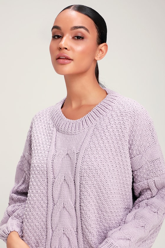 Lavender Cable Knit Sweater Chenille Sweater Cropped Sweater Lulus