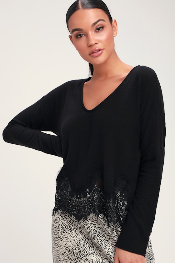 Cute Black Sweater Lace Sweater Black Lace Sweater Lulus