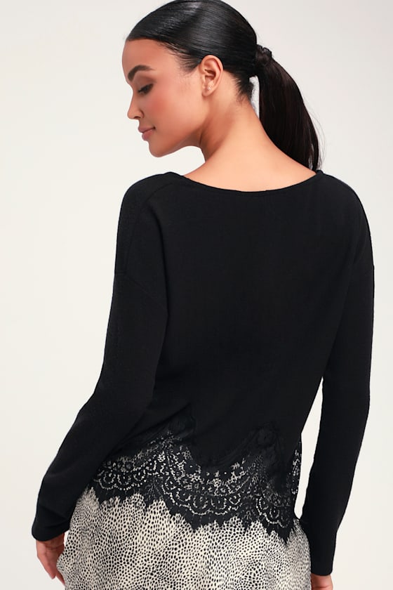 Touch of Luxe Black Lace Sweater Top 2