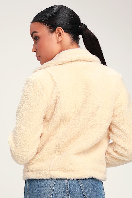 Cute Cream Jacket Sherpa Biker Jacket Cream Sherpa Jacket
