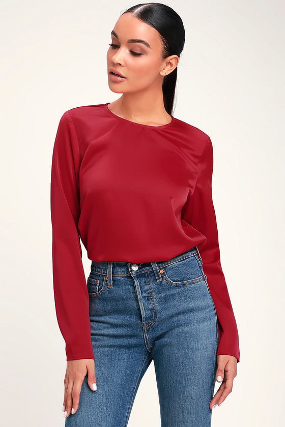 red satin blouse short sleeve