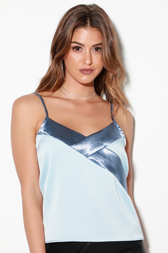 Chic Light Blue Tank Top - Satin Tank Top - Surplice Tank Top - Lulus