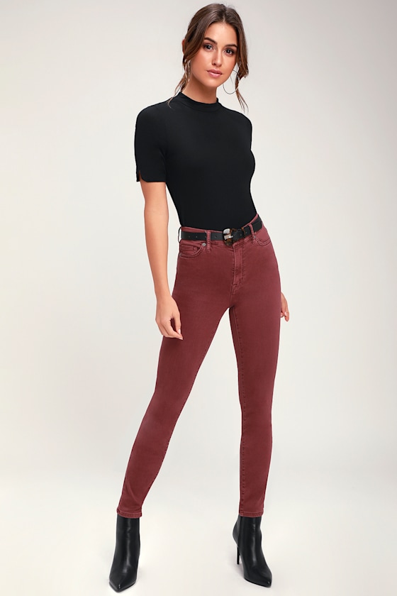 Carrgrove Washed Burgundy High-Waisted Skinny Jeans 1