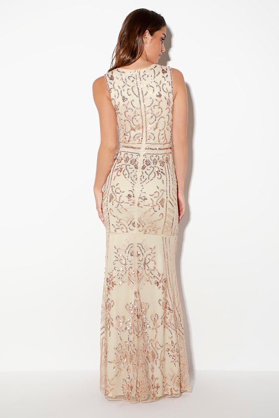 Dramatic Entrance Rose Gold Sequin Maxi Dress 1