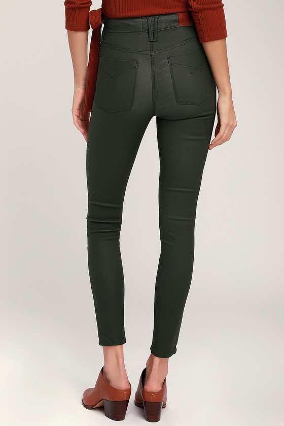 Unpublished Olivia - Olive Green Vegan Leather Jeans - Skinnies