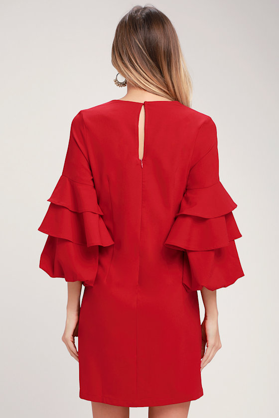 Anitta Red Ruffled Flounce Sleeve Shift Dress 2