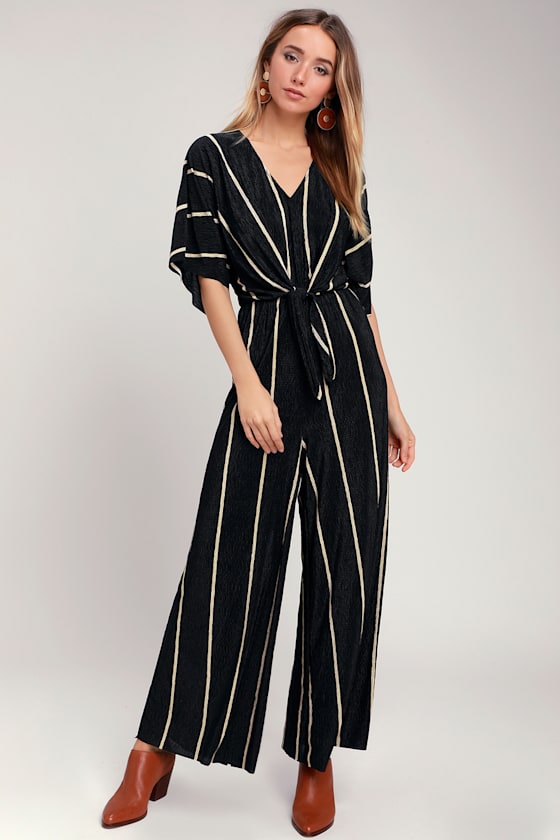 Abbagail Black Striped Knotted Front Jumpsuit 2